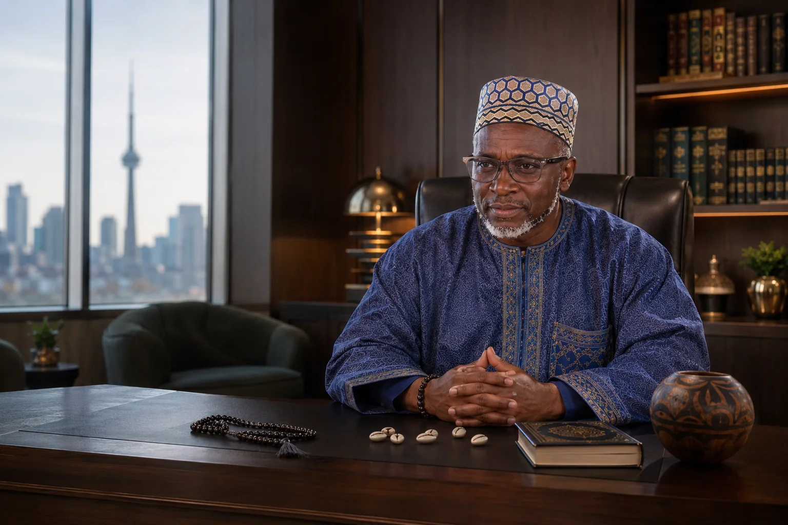Mr Kallo, African spiritual healer and psychic in his Toronto consultation office